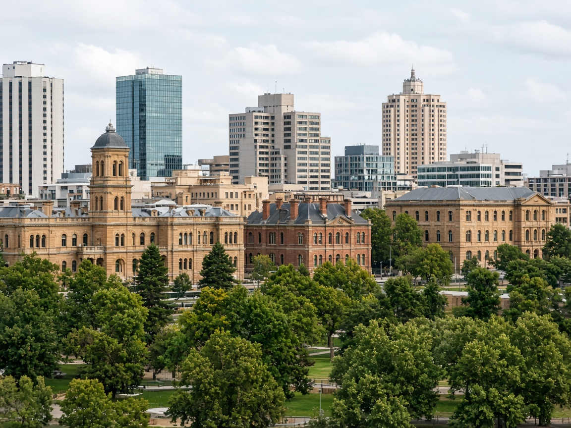 Adelaide city street with apartment buildings, editorial illustration